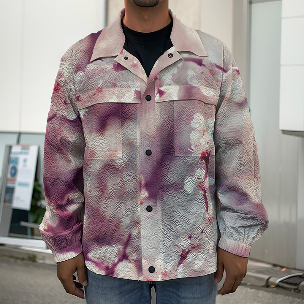 Spring Cherry Blossom Print Men's Shirt Jacket