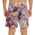 Spring Cherry Blossom Print Men's Split Running Shorts
