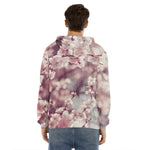 Spring Cherry Blossom Print Men's Velvet Pullover Hoodie