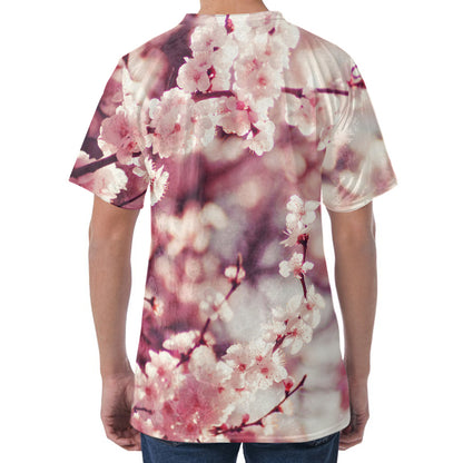 Spring Cherry Blossom Print Men's Velvet T-Shirt