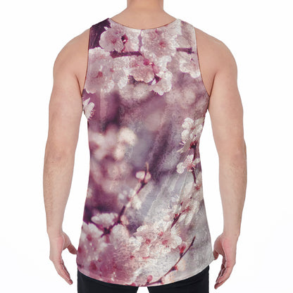 Spring Cherry Blossom Print Men's Velvet Tank Top