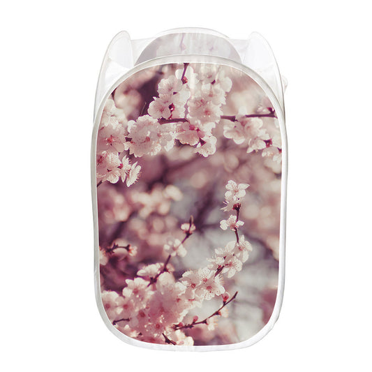 Spring Cherry Blossom Print Mesh Laundry Hamper