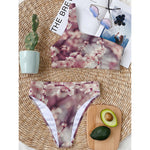Spring Cherry Blossom Print One Shoulder Bikini Top