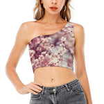 Spring Cherry Blossom Print One Shoulder Crop Top