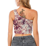 Spring Cherry Blossom Print One Shoulder Crop Top