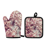 Spring Cherry Blossom Print Oven Mitt And Pot Holder Set