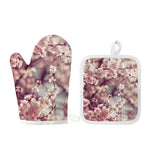 Spring Cherry Blossom Print Oven Mitt And Pot Holder Set