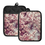 Spring Cherry Blossom Print Pot Holders With Pocket