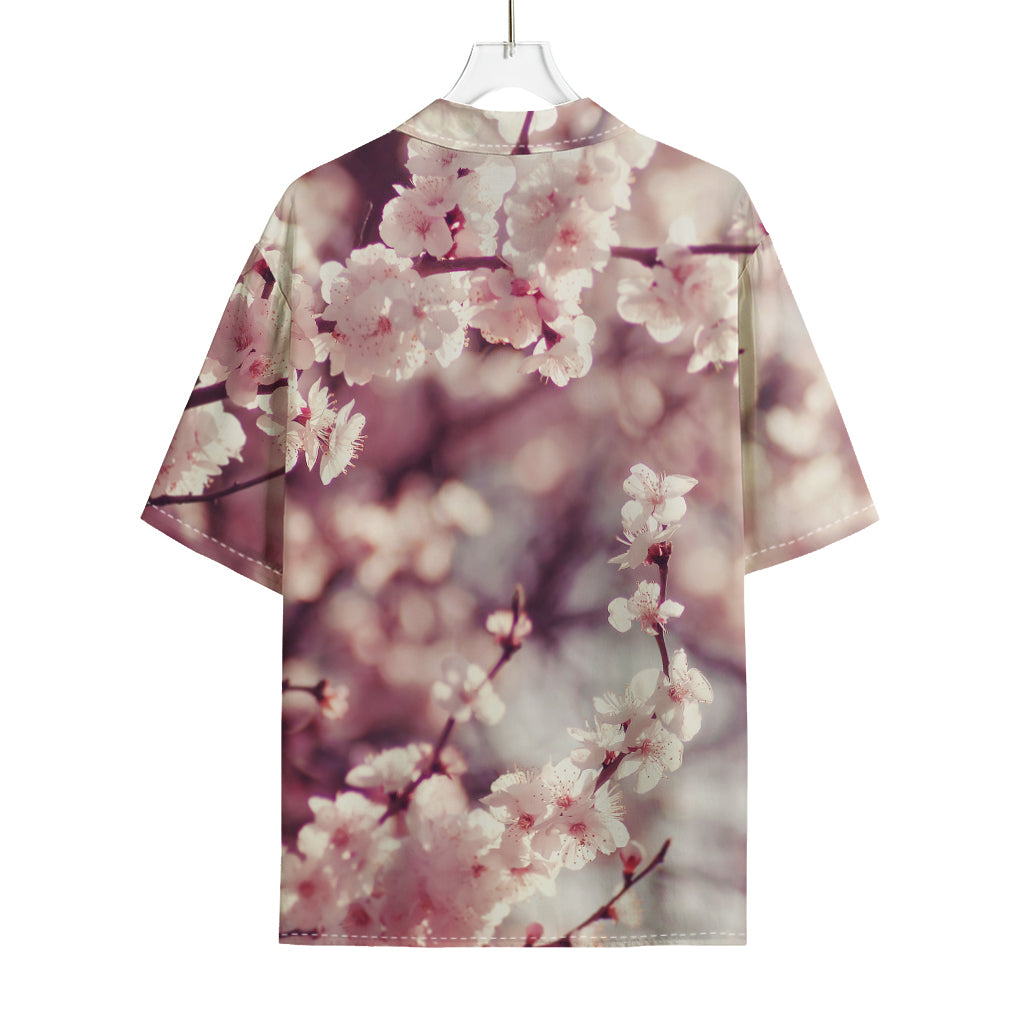 Spring Cherry Blossom Print Rayon Hawaiian Shirt