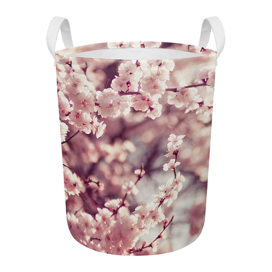 Spring Cherry Blossom Print Round Laundry Basket