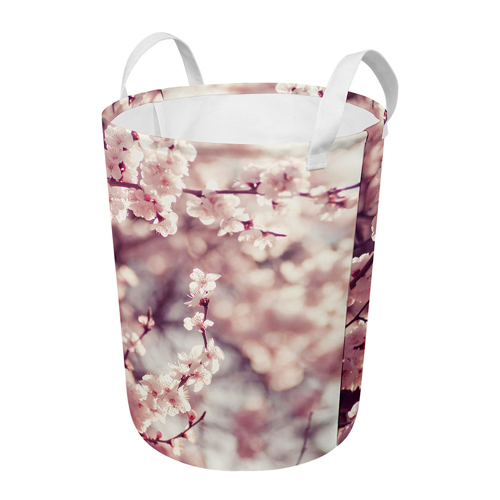 Spring Cherry Blossom Print Round Laundry Basket