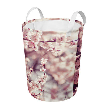 Spring Cherry Blossom Print Round Laundry Basket