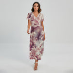 Spring Cherry Blossom Print Short Sleeve Maxi Dress