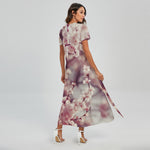 Spring Cherry Blossom Print Short Sleeve Maxi Dress