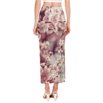 Spring Cherry Blossom Print Side Slit Maxi Skirt