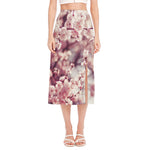 Spring Cherry Blossom Print Side Slit Midi Skirt
