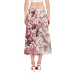 Spring Cherry Blossom Print Side Slit Midi Skirt