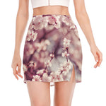 Spring Cherry Blossom Print Side Slit Mini Skirt