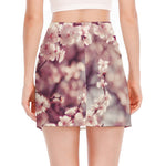 Spring Cherry Blossom Print Side Slit Mini Skirt