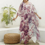 Spring Cherry Blossom Print Silk V-Neck Kaftan Dress