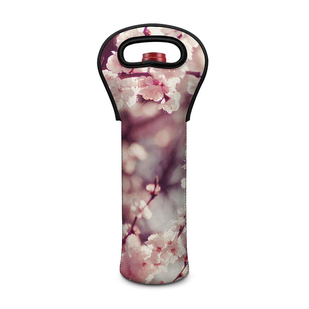 Spring Cherry Blossom Print Single Neoprene Wine Tote