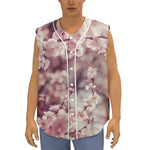 Spring Cherry Blossom Print Sleeveless Baseball Jersey