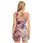 Spring Cherry Blossom Print Sleeveless One Piece Swimsuit