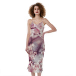 Spring Cherry Blossom Print Slim Fit Midi Cami Dress