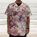 Spring Cherry Blossom Print Textured Short Sleeve Shirt