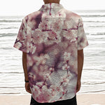 Spring Cherry Blossom Print Textured Short Sleeve Shirt