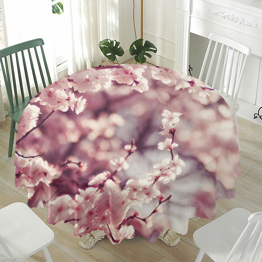 Spring Cherry Blossom Print Waterproof Round Tablecloth
