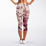 Spring Cherry Blossom Print Women's Capri Leggings