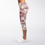 Spring Cherry Blossom Print Women's Capri Leggings