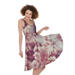 Spring Cherry Blossom Print Women's Sleeveless Dress