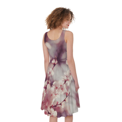 Spring Cherry Blossom Print Women's Sleeveless Dress