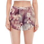 Spring Cherry Blossom Print Women's Split Running Shorts