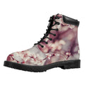 Spring Cherry Blossom Print Padded Collar Lace Up Boots