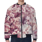 Spring Cherry Blossom Print Zip Sleeve Bomber Jacket
