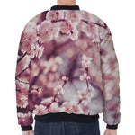 Spring Cherry Blossom Print Zip Sleeve Bomber Jacket