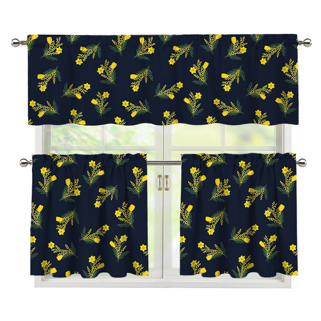 Spring Daffodil Flower Pattern Print 3 Piece Kitchen Curtains