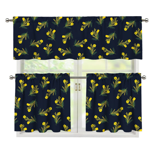 Spring Daffodil Flower Pattern Print 3 Piece Kitchen Curtains