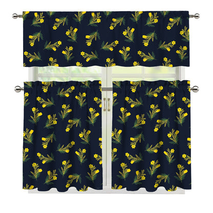 Spring Daffodil Flower Pattern Print 3 Piece Kitchen Curtains