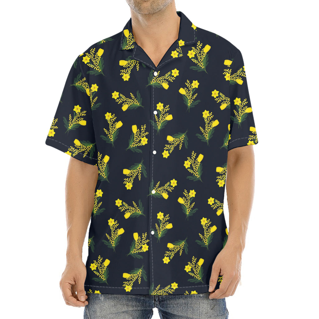 Spring Daffodil Flower Pattern Print Aloha Shirt