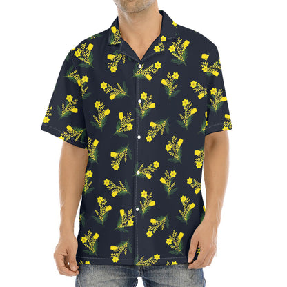 Spring Daffodil Flower Pattern Print Aloha Shirt