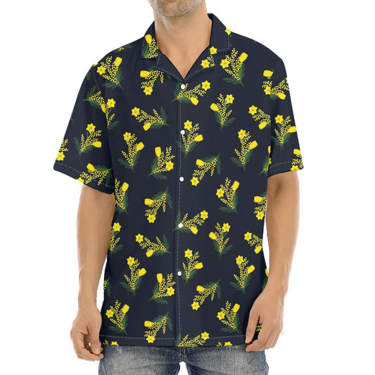 Spring Daffodil Flower Pattern Print Aloha Shirt