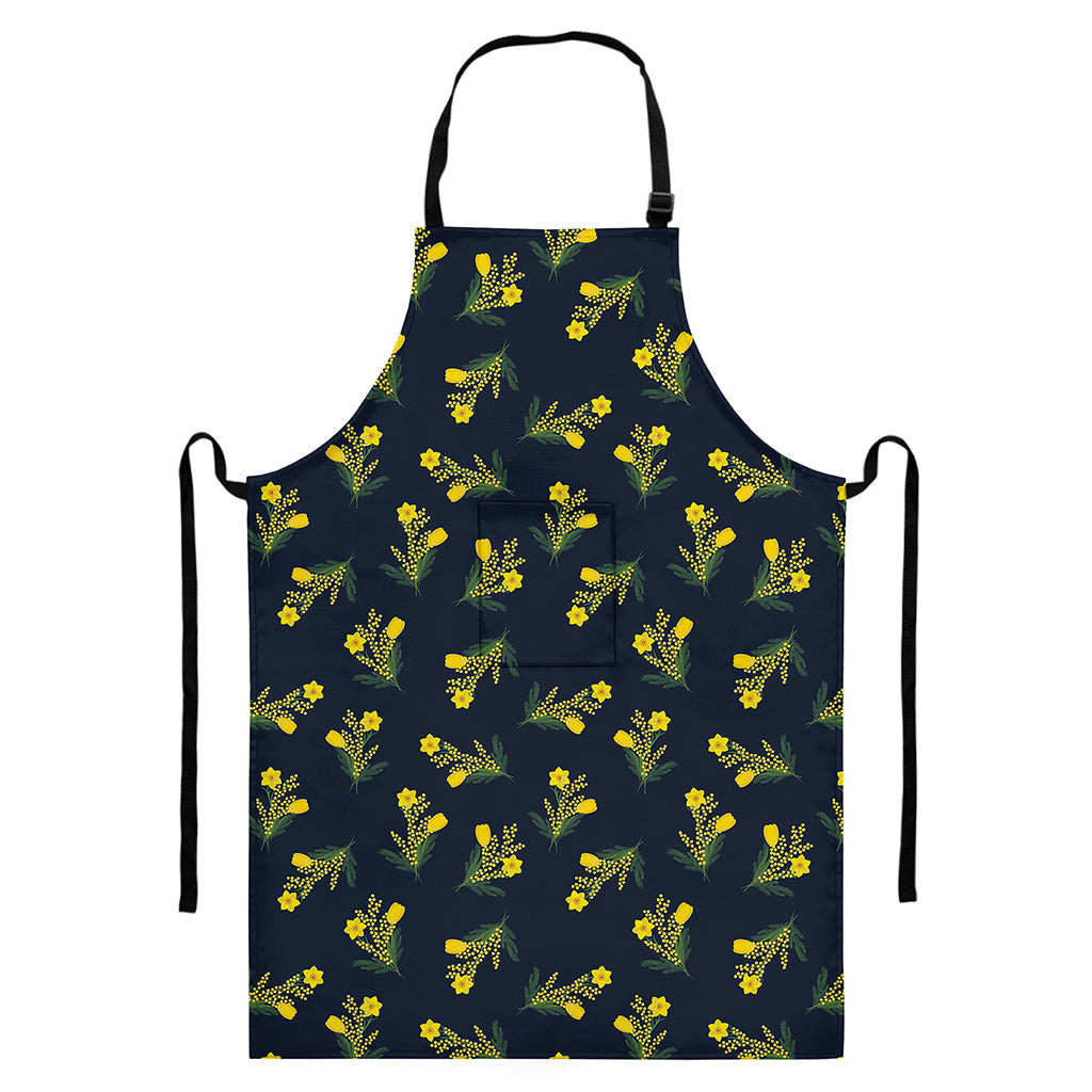 Spring Daffodil Flower Pattern Print Bib Apron With Pocket