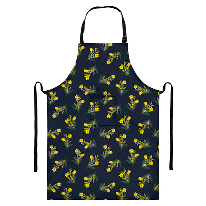 Spring Daffodil Flower Pattern Print Bib Apron With Pocket