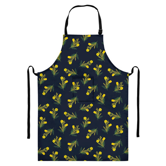 Spring Daffodil Flower Pattern Print Bib Apron With Pocket