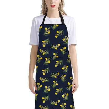 Spring Daffodil Flower Pattern Print Bib Apron With Pocket