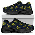 Spring Daffodil Flower Pattern Print Black Chunky Shoes